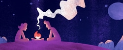 Two people by a campfire.
