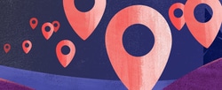 A cloud of location icons.