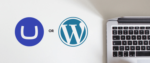 A laptop next to an Umbraco logo OR a Wordpress logo.