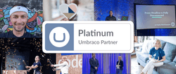 A collage of photos, featuring Chase Burandt, Joe Kepley, and Karla Santi. Platinum Umbraco Partner.