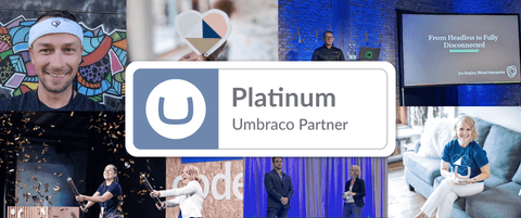 A collage of photos, featuring Chase Burandt, Joe Kepley, and Karla Santi. Platinum Umbraco Partner.