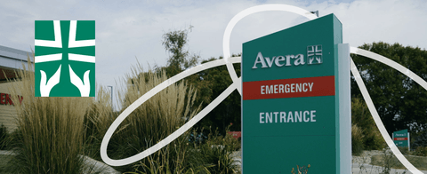 A stylized photo of an Avera emegency sign with an Avera logo.