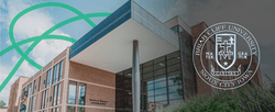 A stylized photo of Briar Cliff University with a Briar Cliff logo.