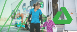 A stylized photo of a dental hygenist and a kid with a Delta Dental logo.