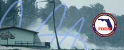A stylized photo of a hurricane with a Florida Department of Emergency Management logo.