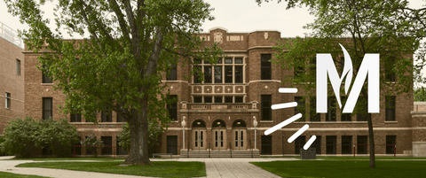 A stylized photo of Minnesota State Moorhead with a Minnesota State Moorhead logo.