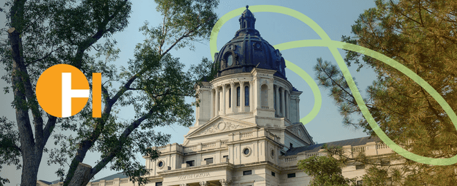 A stylized photo of the SD Capitol with a South Dakota Department of Health logo.