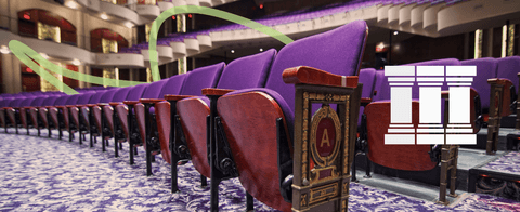 A stylized photo of a theater with a Washington Pavilion logo.