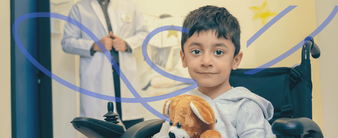 A stylized photo of a kid in a wheelchair.