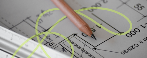 A stylized photo of a blueprint.