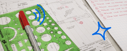 A stylized photo of a blueprint.