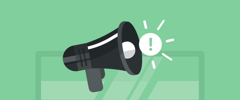 A microphone with an alert icon coming out of it.