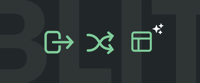 Export icons, with the word "BLIT" In the background.