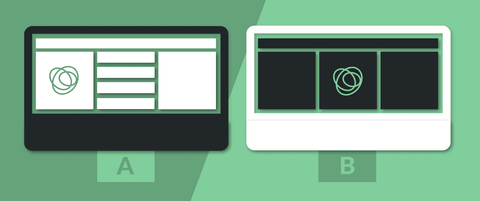 Two computer screens by each other, one labeled with an A and one labeled with a B.