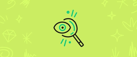 A doodle of a magnifying glass with an eye, representing the QA process.