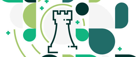 A castle chess piece on a stylized background.