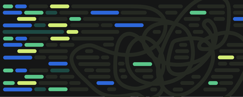 A set of colored lines turning into a bundled mess, signifying technical debt.