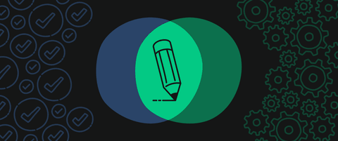 A graphic of a pencil within a Venn diagram, illustrating how a single writing style can affect two different outputs.