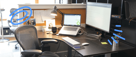 An empty desk at the Blend office.