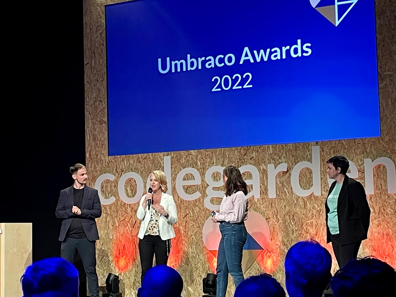 Karla on stage during the Umbraco Awards ceremony.