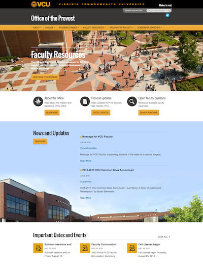 A screenshot of VCU's provost home page